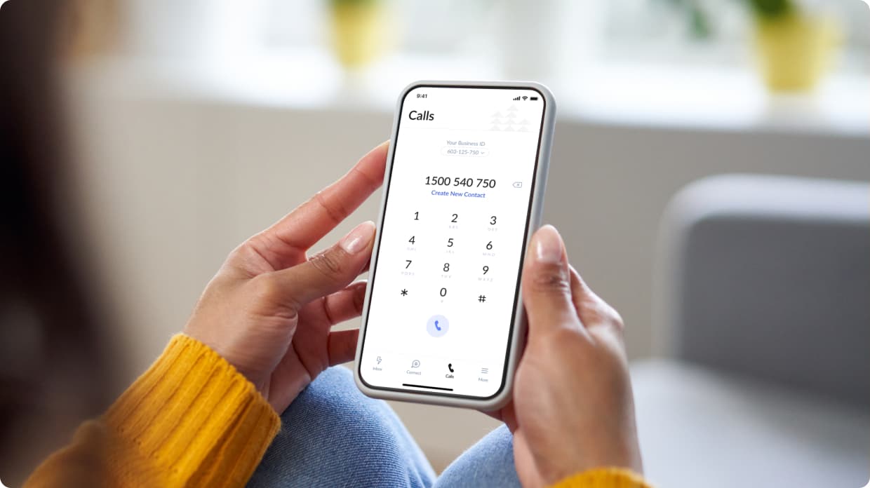 Business phone number entered in the mobile screen