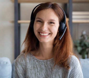 Call center agent with headphones