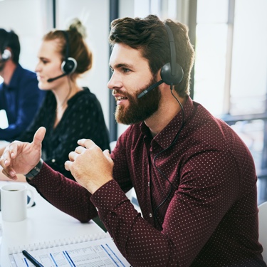 Smiling man wearing headphones